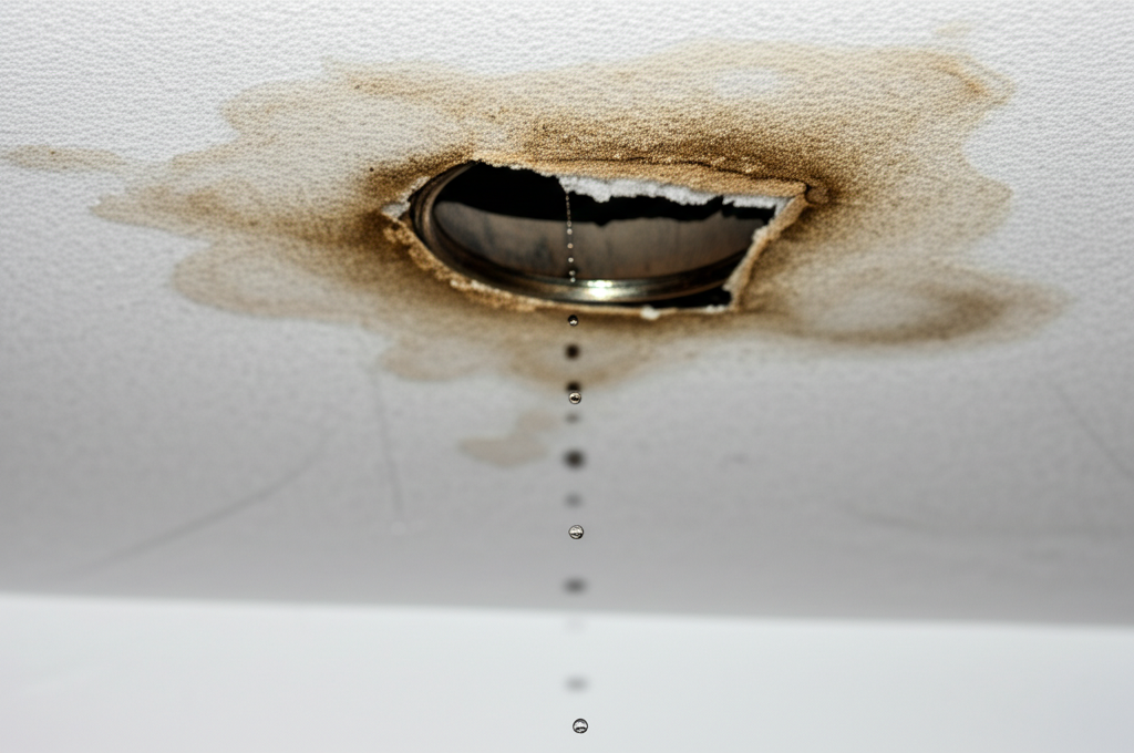 Ceiling water damage being assessed during a water damage survey